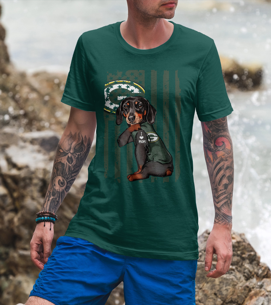 Dachshund Green Bay Packers I Love Mom Fan T-Shirt