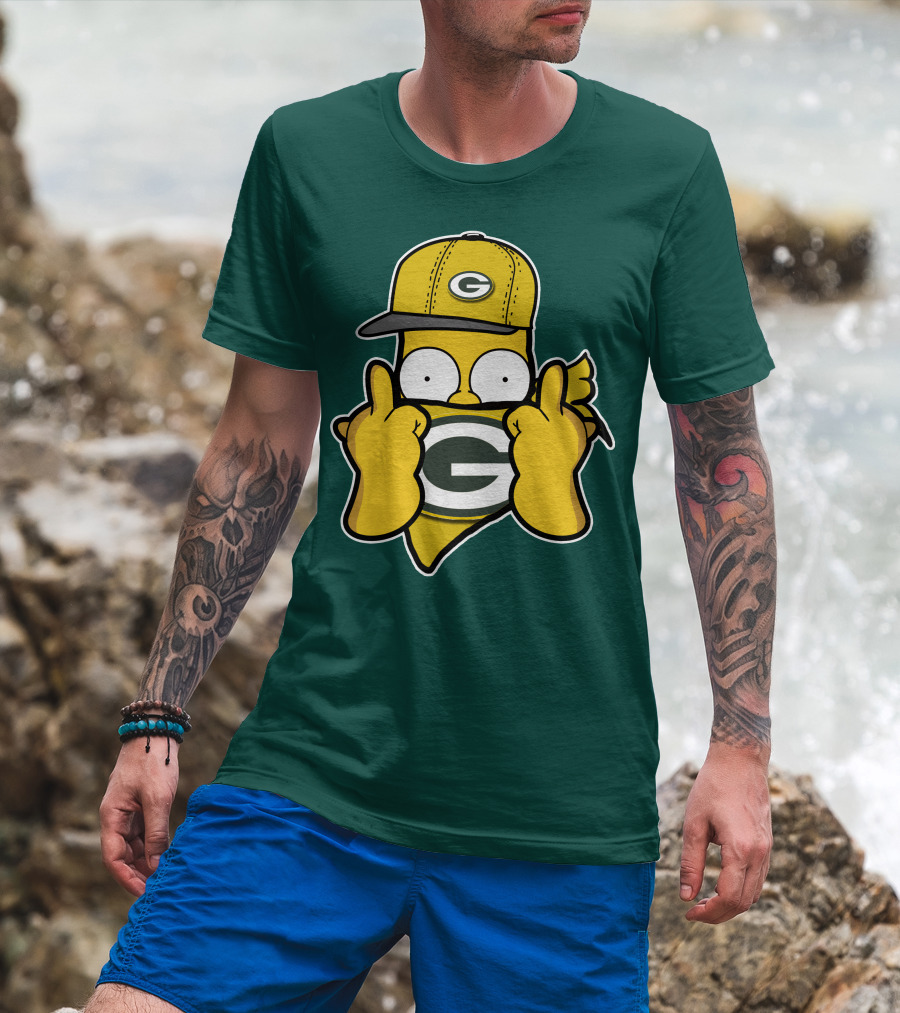 Green Bay Packers 75 Cartoon Character Middle Finger Gesture T-Shirt