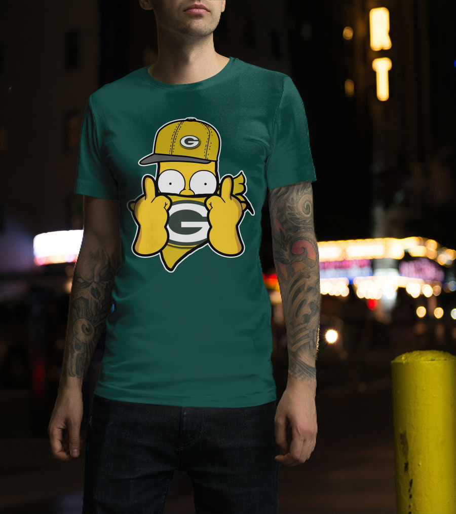Green Bay Packers 75 Cartoon Character Middle Finger Gesture T-Shirt
