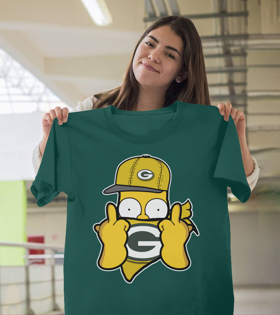 Green Bay Packers 75 Cartoon Character Middle Finger Gesture T-Shirt