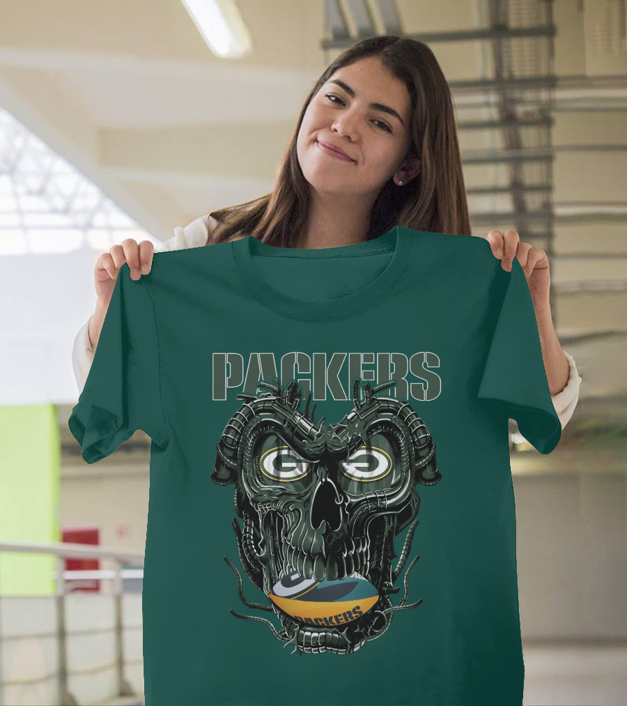 Dragonskull Green Bay Packers Football Skull T-Shirt