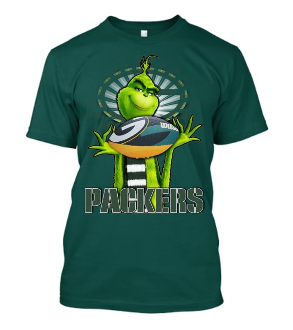 Grinch Holding Green Bay Packers Wilson Football T-Shirt