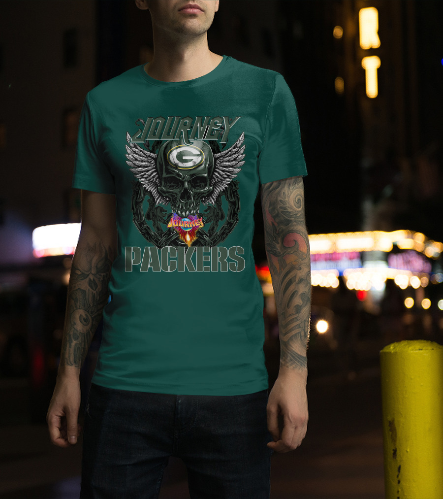 Journey Green Bay Packers Winged Skull Flame T-Shirt