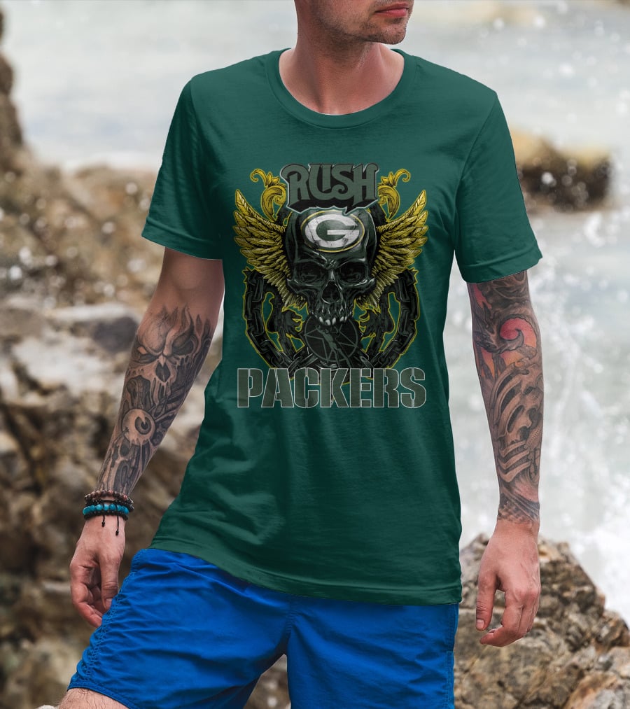 Rush Packers Skull With Wings Green Bay Packers T-Shirt