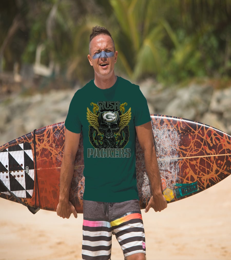 Rush Packers Skull With Wings Green Bay Packers T-Shirt