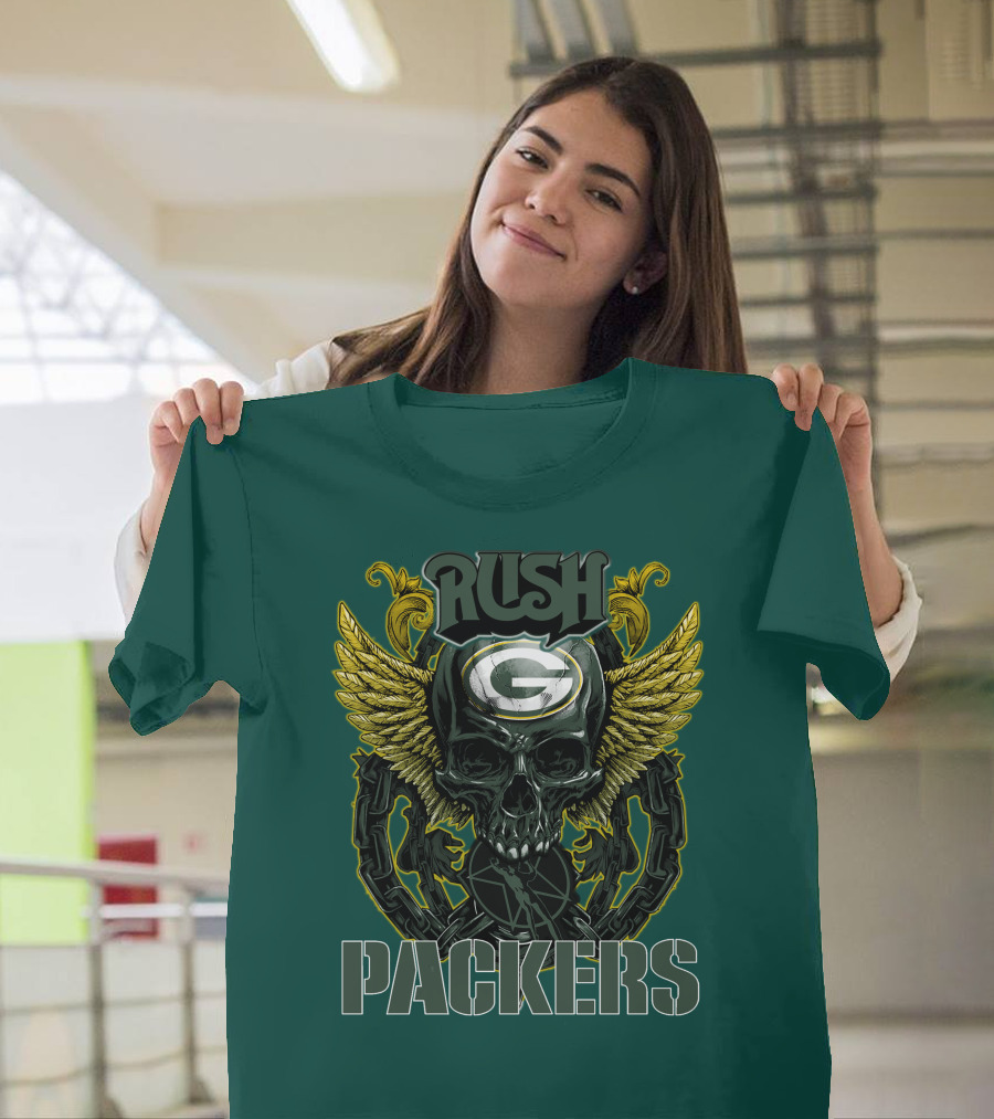 Rush Packers Skull With Wings Green Bay Packers T-Shirt