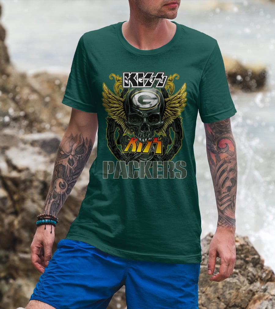KISS Green Bay Packers Skull Wings T-Shirt