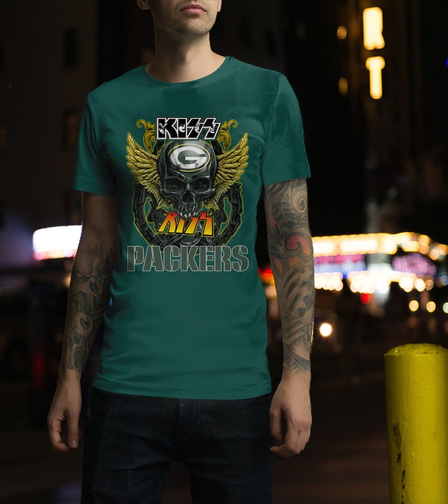 KISS Green Bay Packers Skull Wings T-Shirt