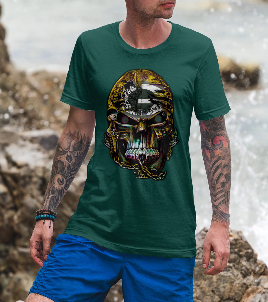 Green Bay Packers 82 Skull Art With Chain Motif T-Shirt