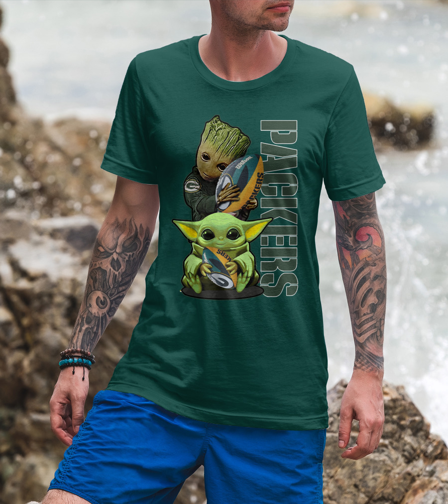 Grzd Green Bay Packers Groot Baby Yoda Football Fan T-Shirt