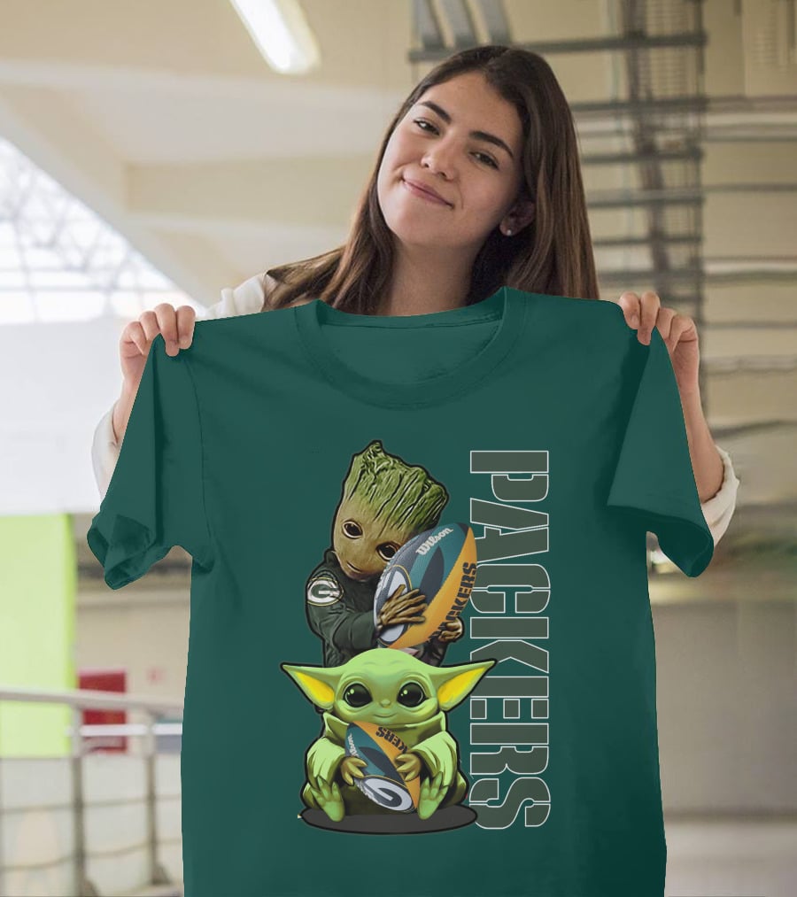 Grzd Green Bay Packers Groot Baby Yoda Football Fan T-Shirt