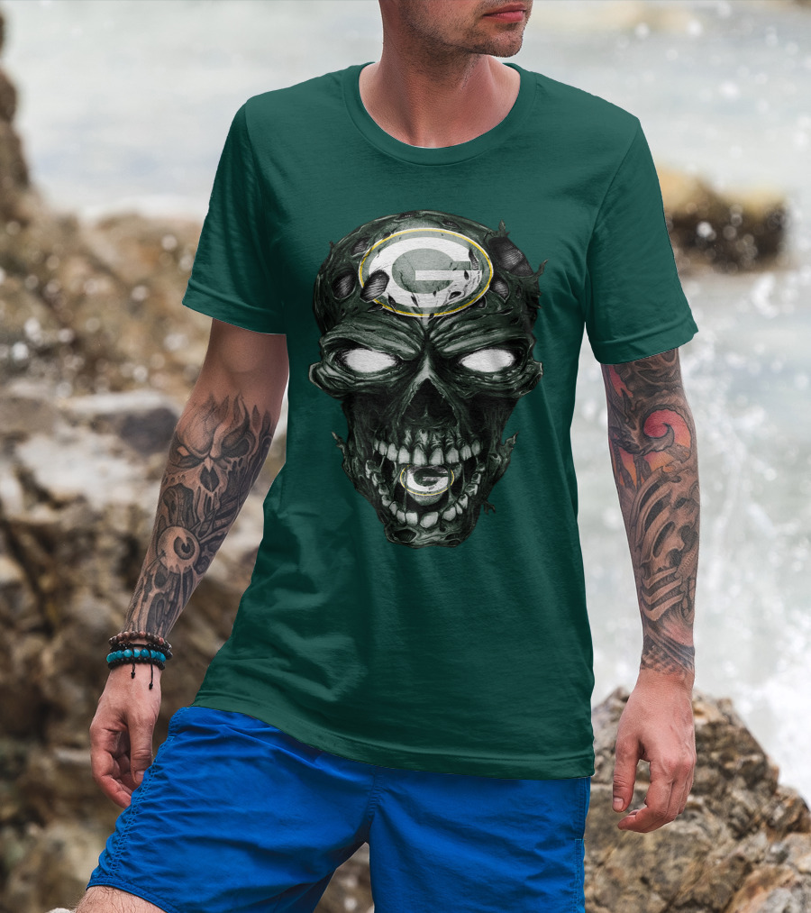 Skull Green Bay Packers G Logo Zombie Fusion T-Shirt