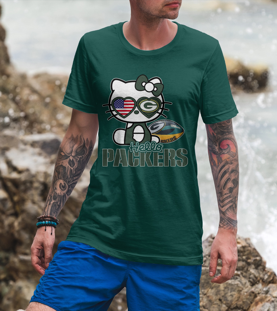 Hello Packers Green Bay Kitty Football USA T-Shirt