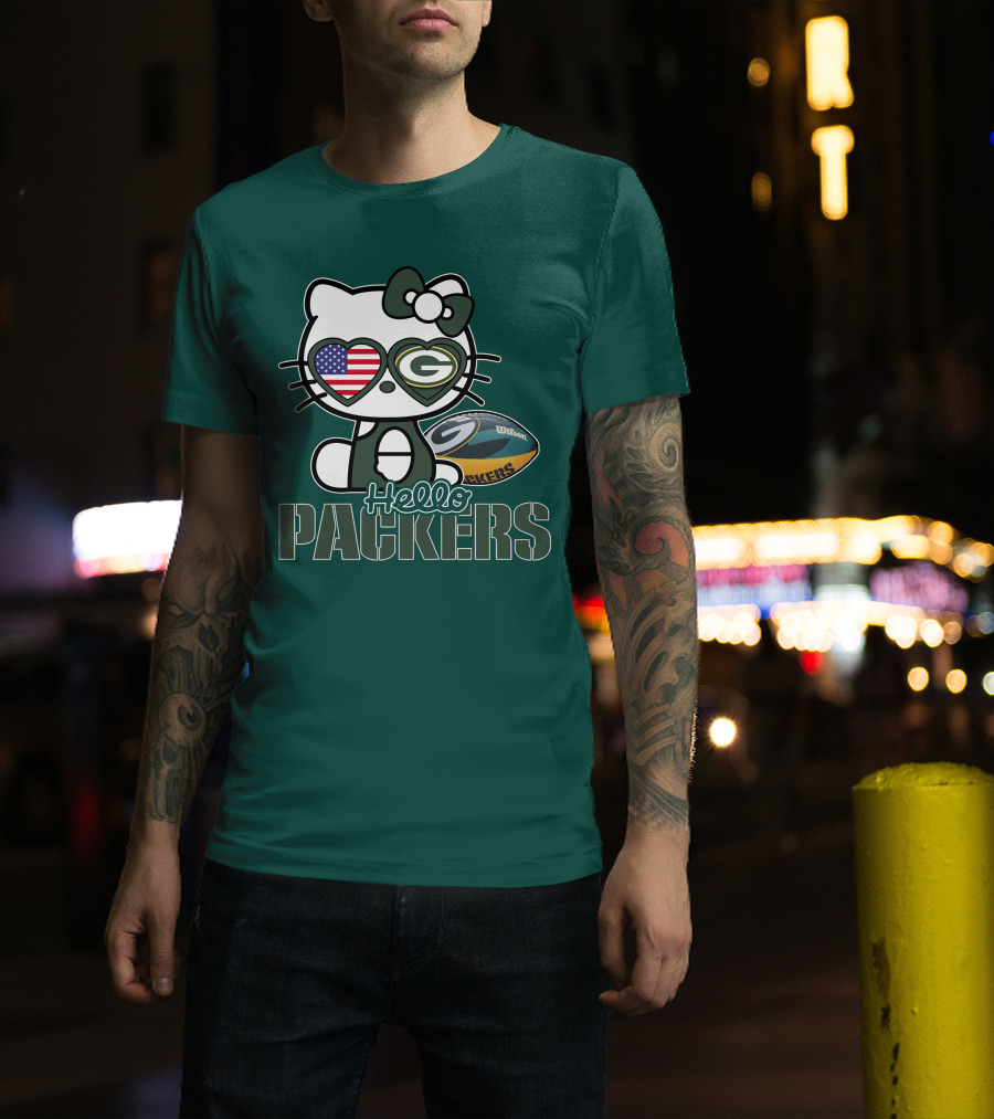 Hello Packers Green Bay Kitty Football USA T-Shirt