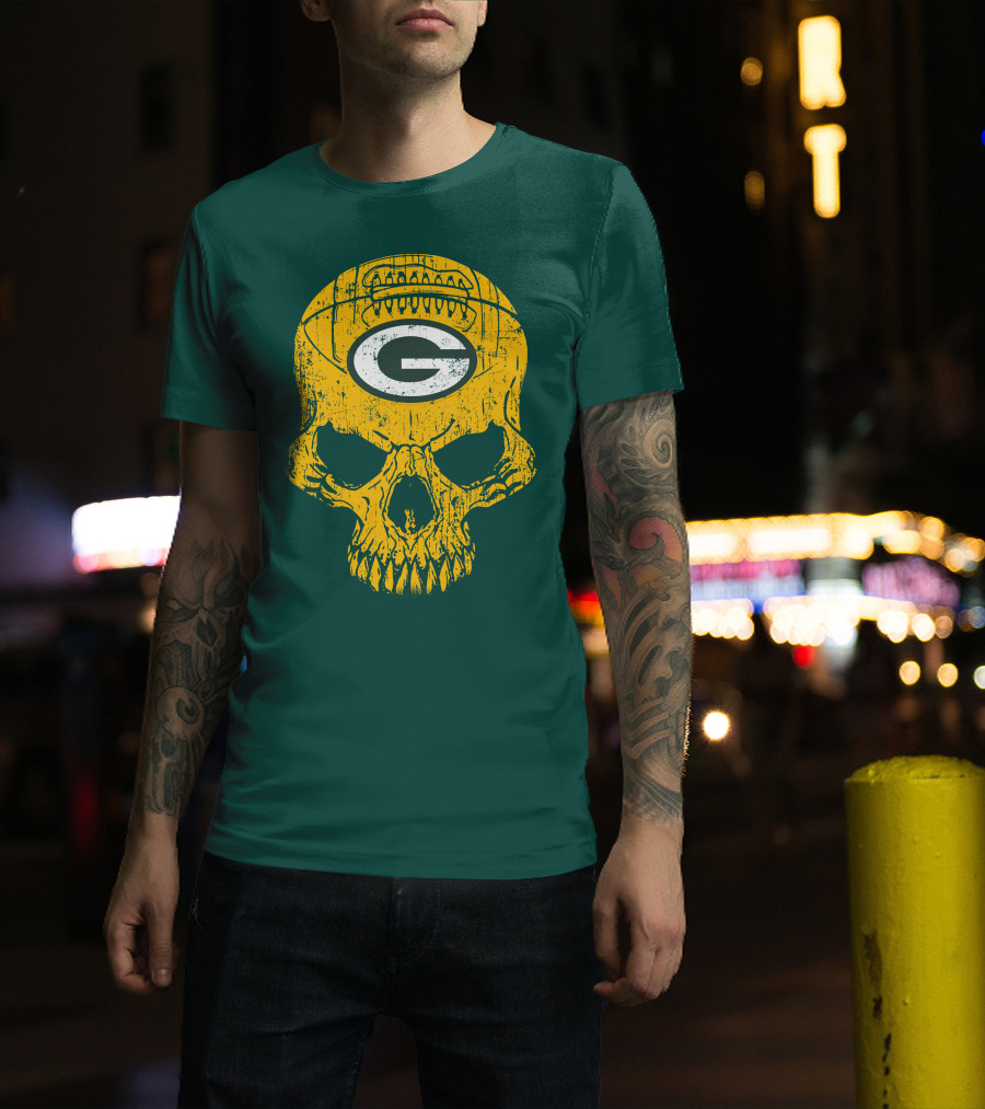 Green Bay Packers Skull Football Logo T-Shirt