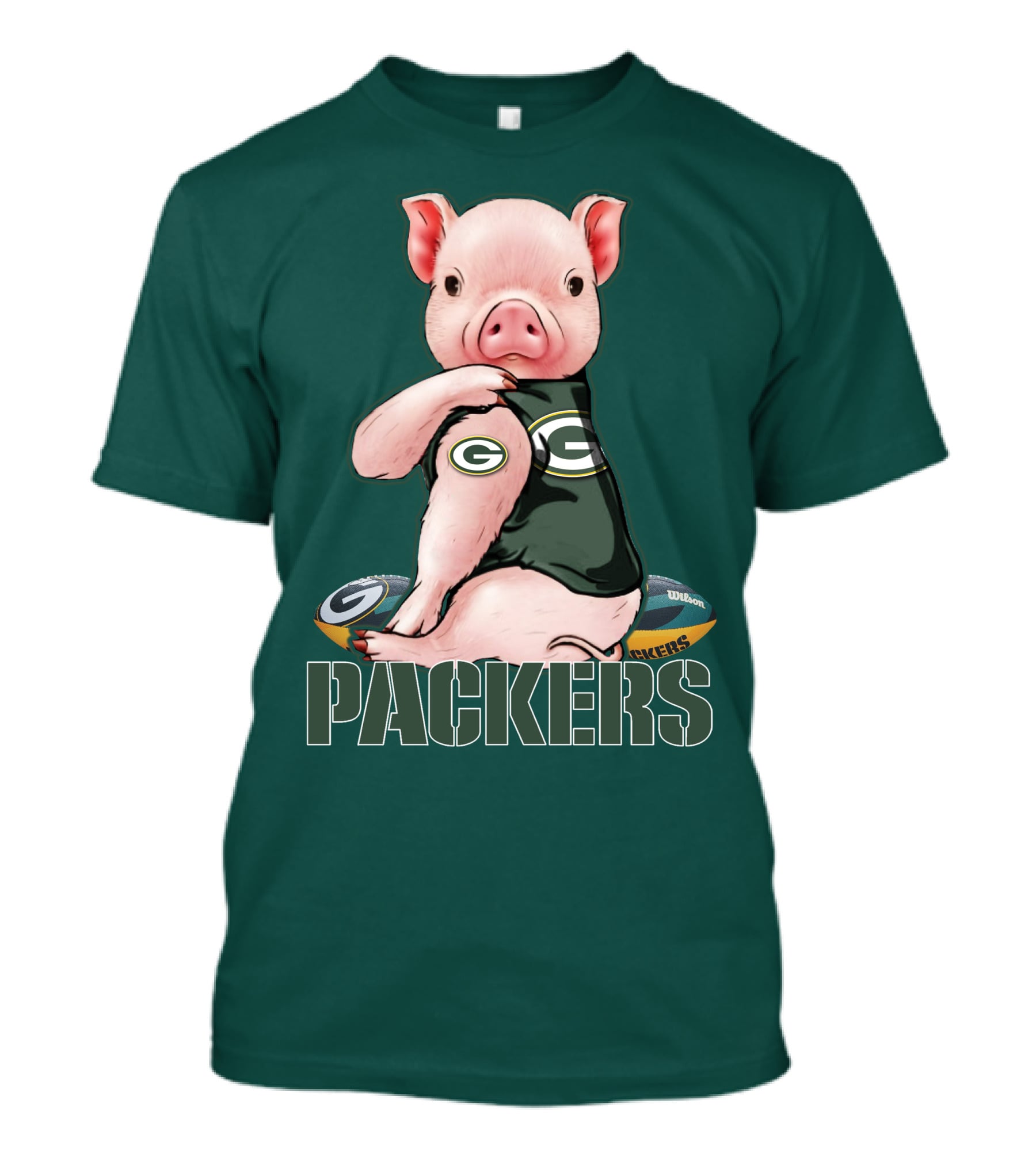Green Bay Packers Pig Holding Football T-Shirt