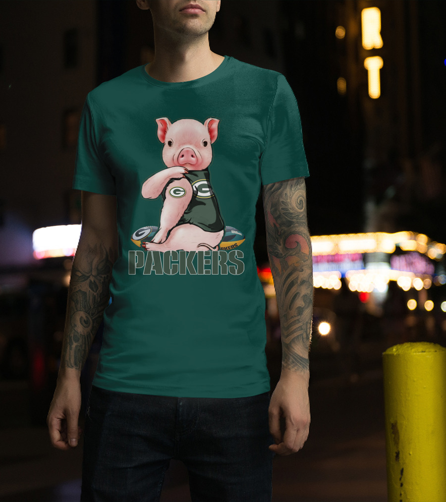 Green Bay Packers Pig Holding Football T-Shirt