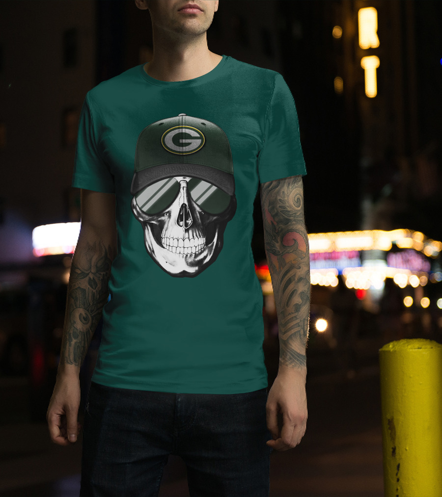 Green Bay Packers Skull Hat T-Shirt