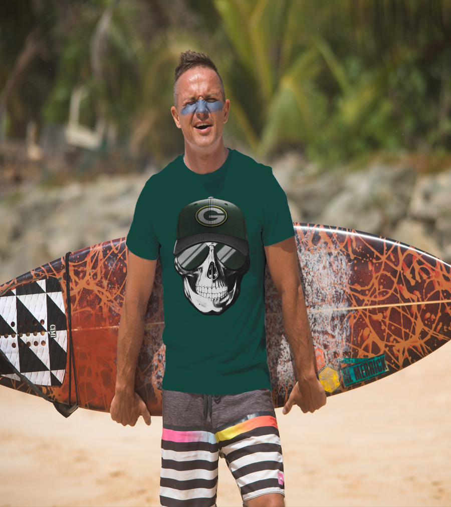 Green Bay Packers Skull Hat T-Shirt