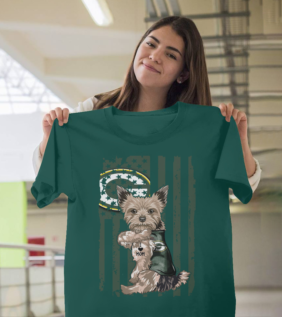 Yorkshire Terrier I Love Mom Green Bay Packers Fan T-Shirt