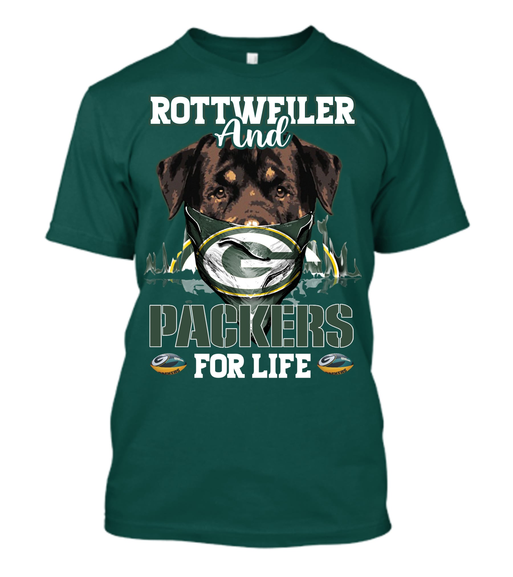 Rottweiler And Packers For Life Green Bay Packers T-Shirt