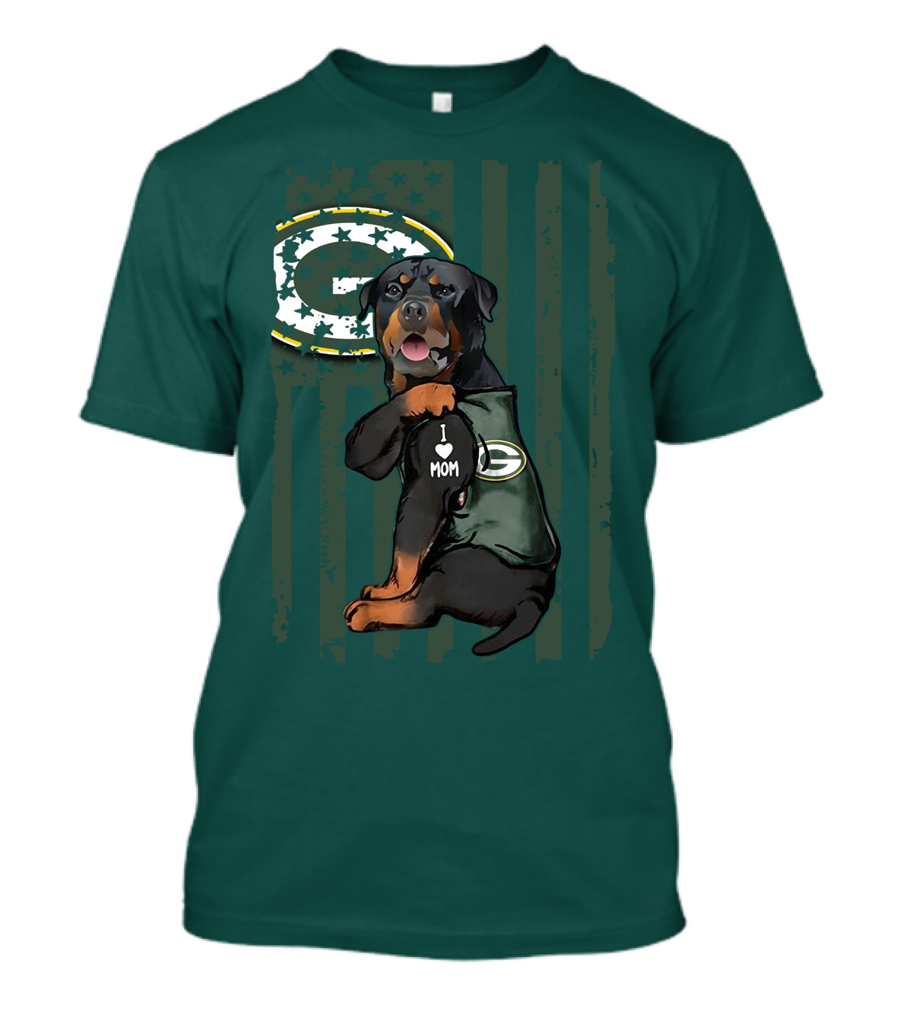 Green Bay Packers Rottweiler I Love Mom T-Shirt