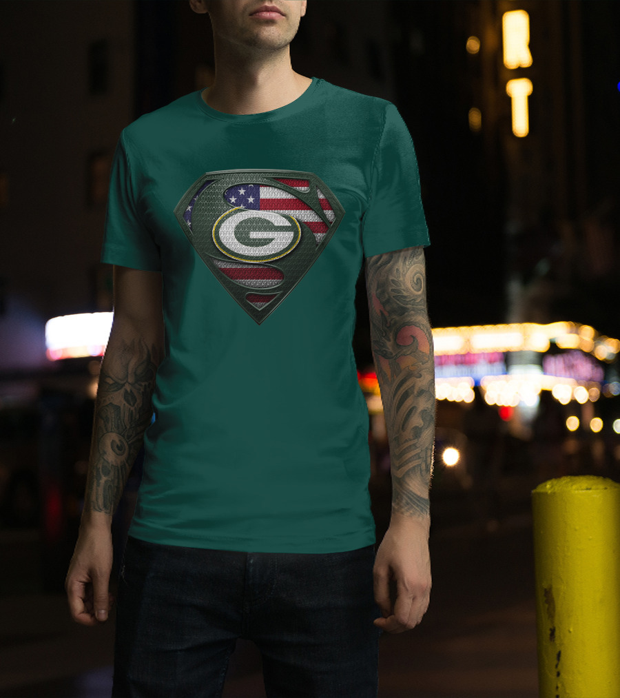 Spm Green Bay Packers American Flag Superman T-Shirt