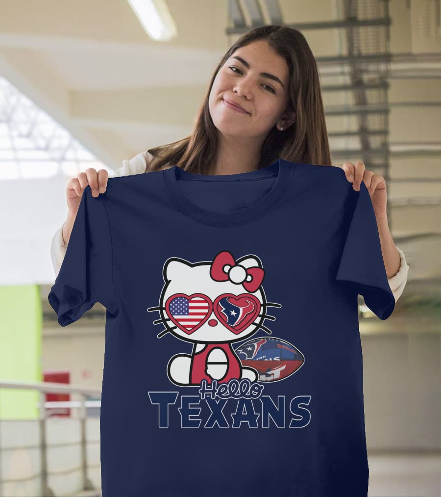 Hello Kitty Texans Football Heart USA Fan Love T-Shirt