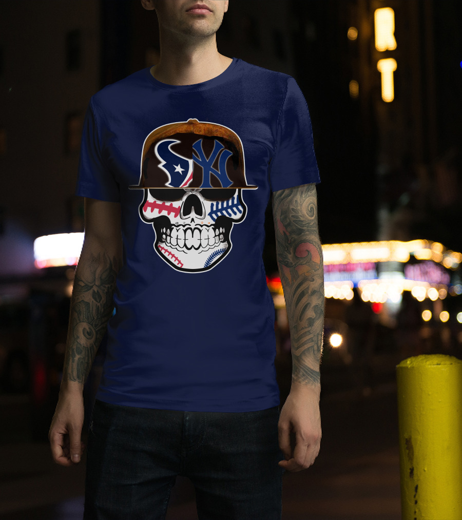 Houston Texans Yankees Skull Baseball T-Shirt