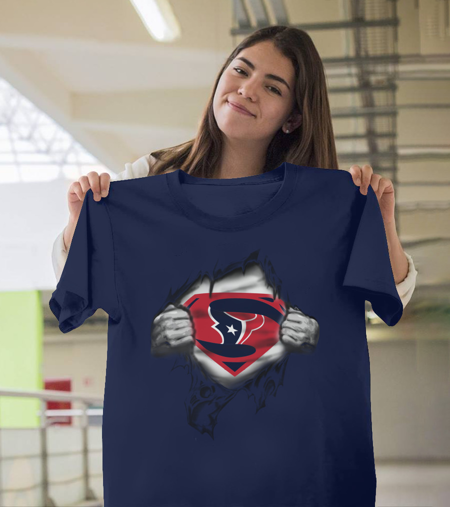 Houston Texans 19 Superman Logo Busting Out T-Shirt