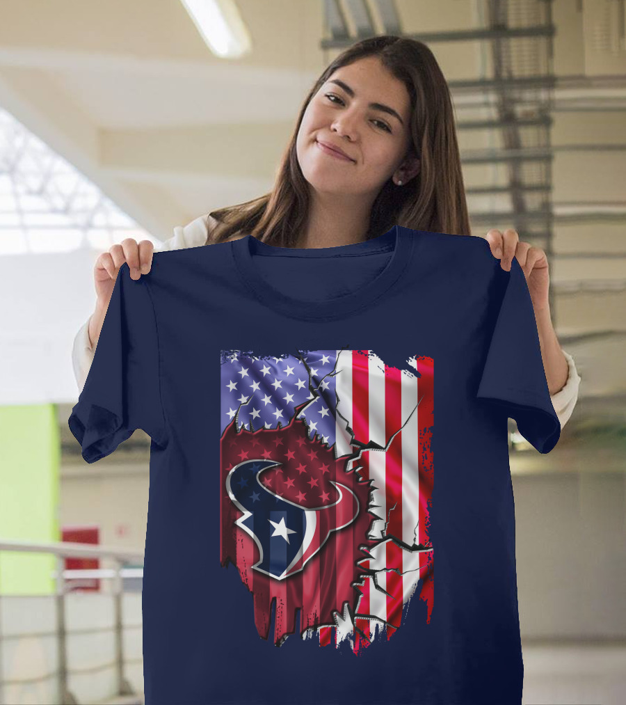 Flag Houston Texans American Flag Background T-Shirt