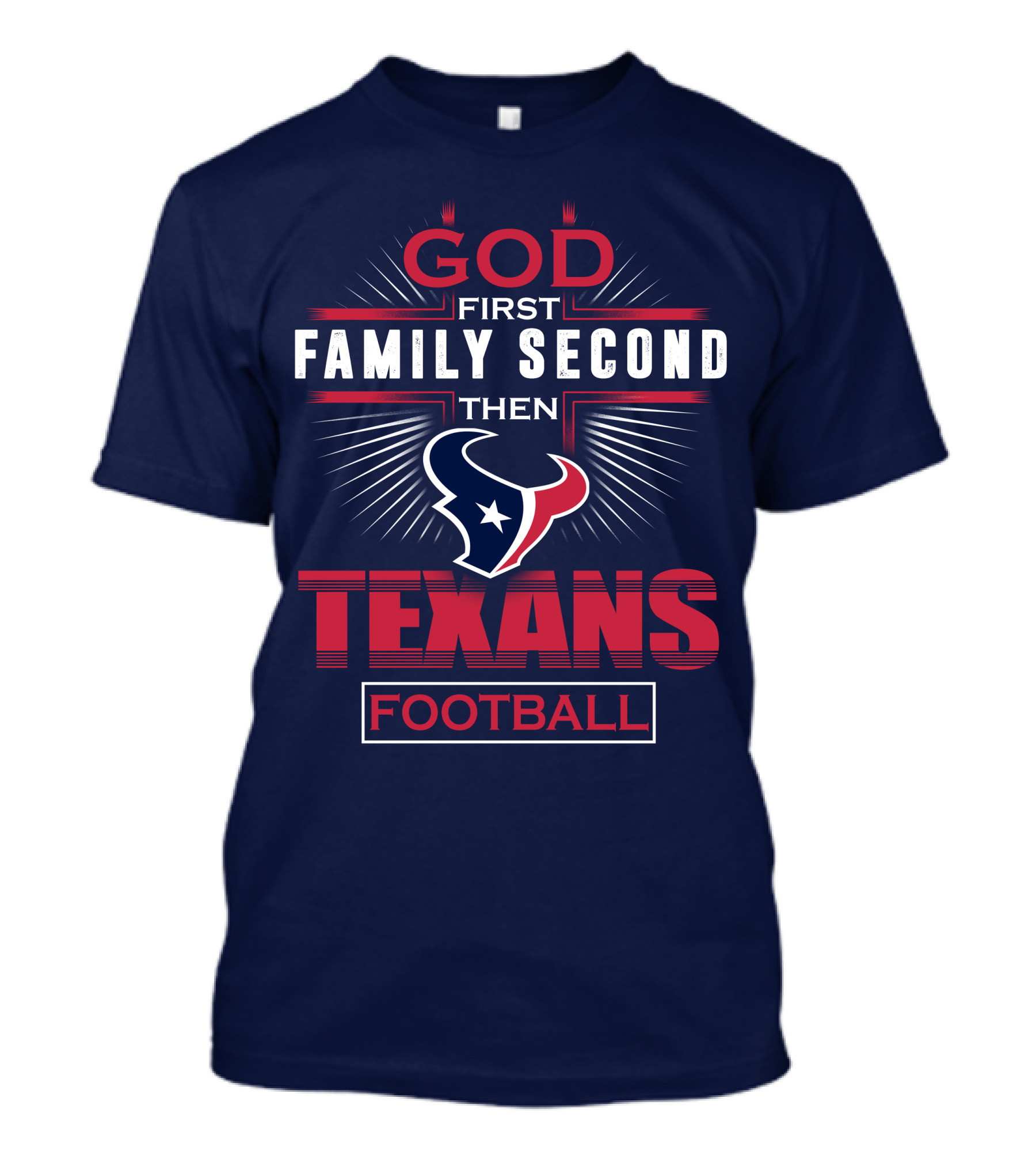 Houston Texans God First Family Second Football T-Shirt