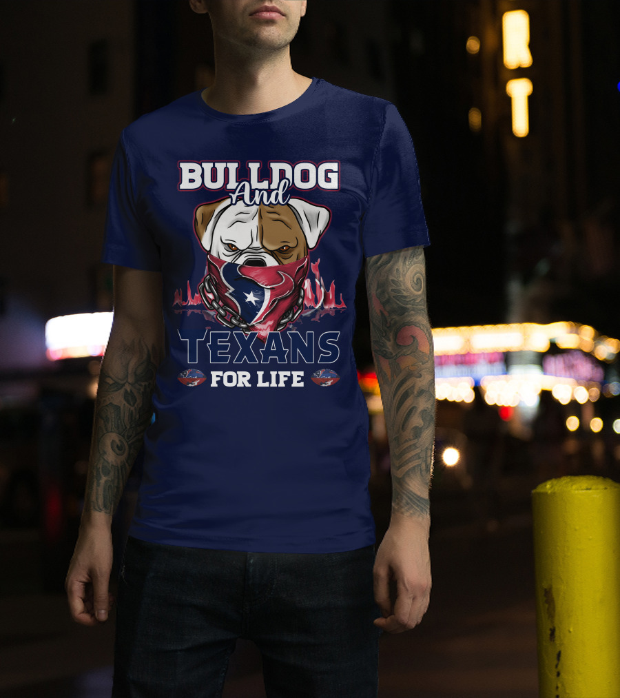 Bulldog And Texans For Life Houston Texans Fan Bulldog With Team Logo Bandana T-Shirt