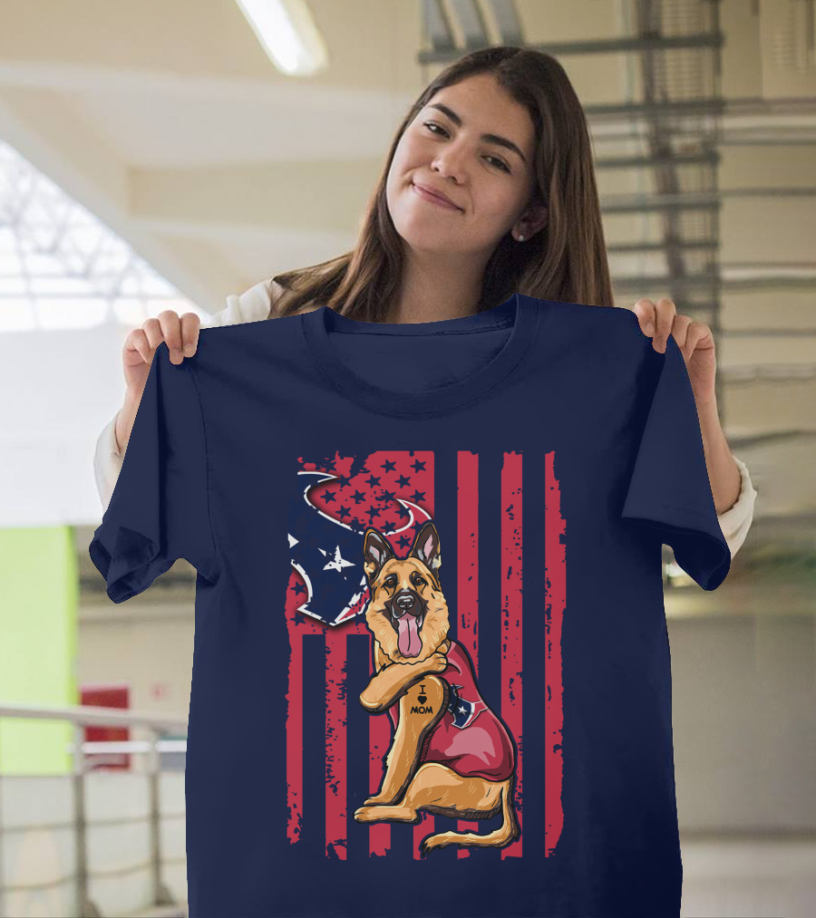 German Shepherd I Love Mom Houston Texans Flag T-Shirt
