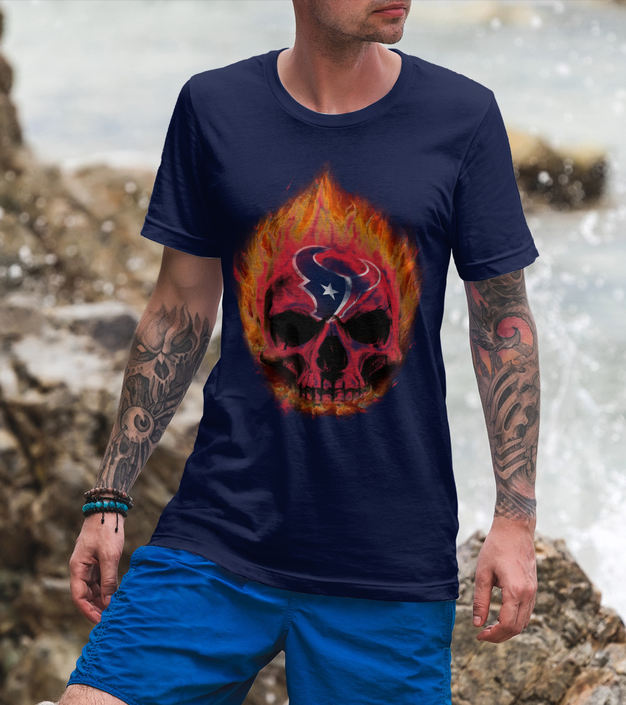 Houston Texans Flaming Skull T-Shirt