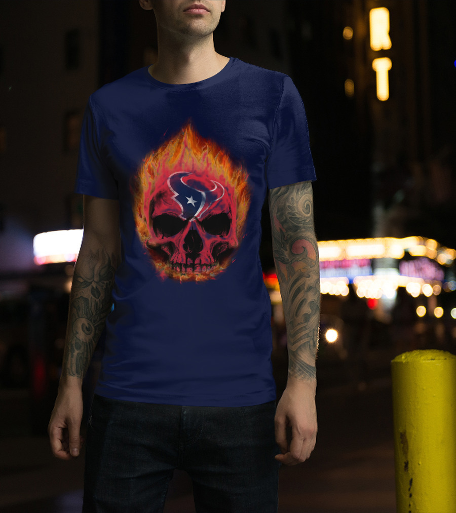 Houston Texans Flaming Skull T-Shirt
