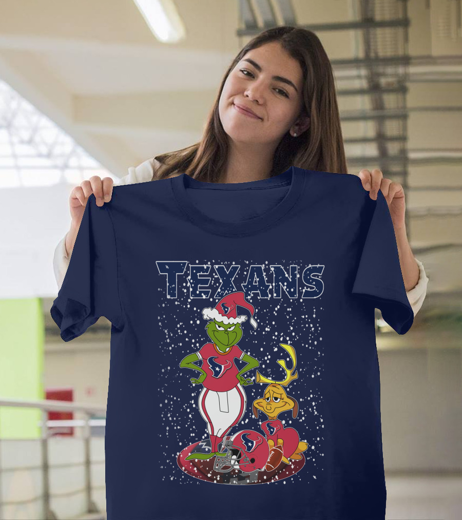 Grinch Christmas Houston Texans Holiday Football Collaboration T-Shirt