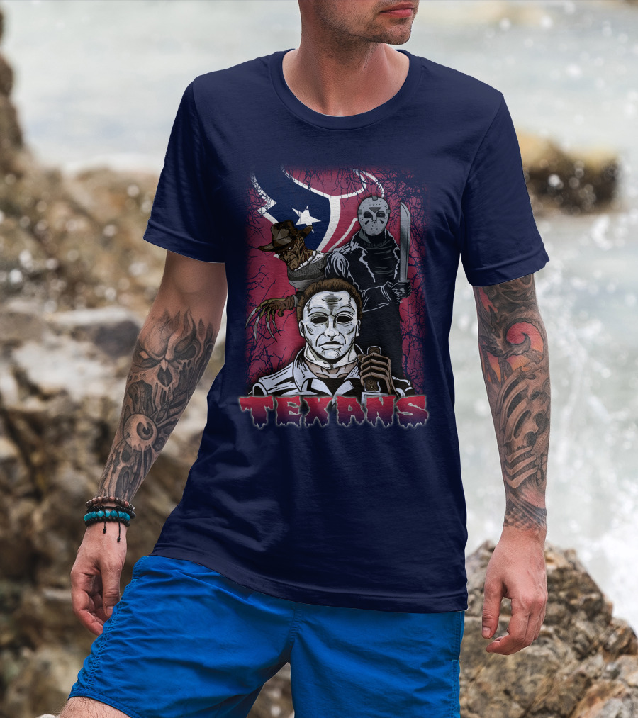 Texans Horror Icons With Houston Flag T-Shirt