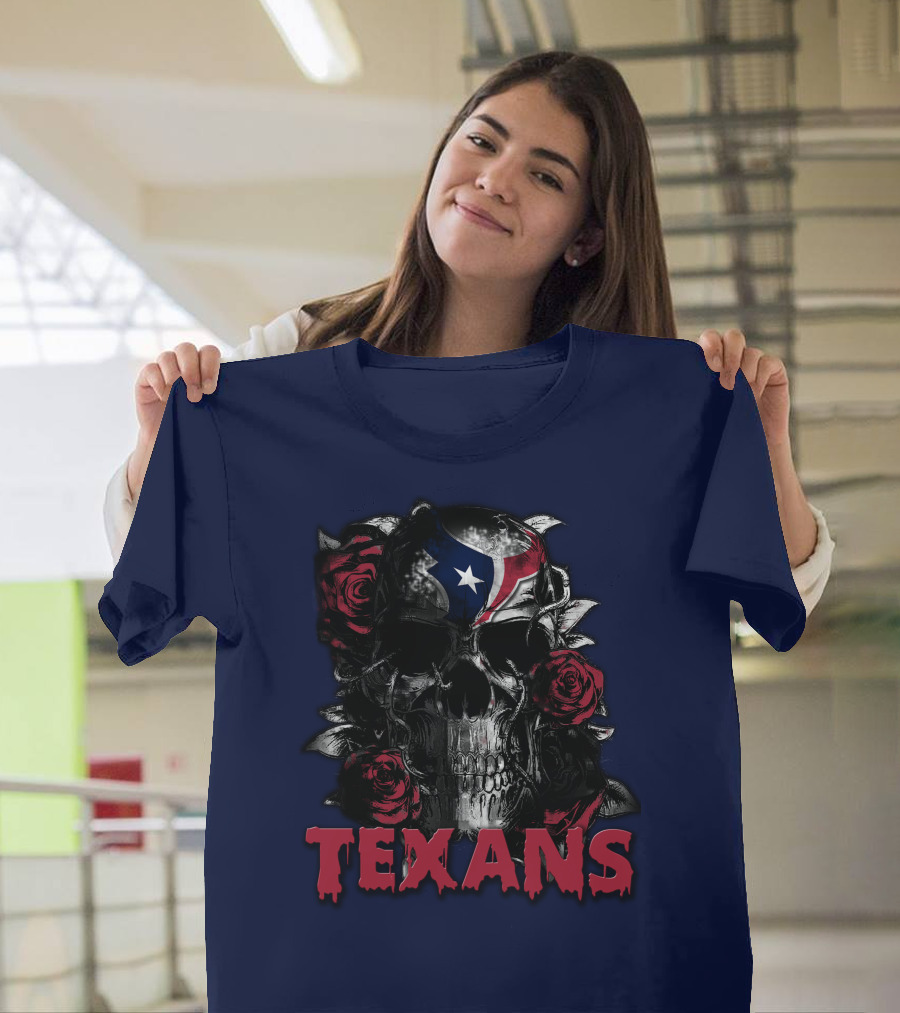 Texans Skull With Roses And Helmet T-Shirt