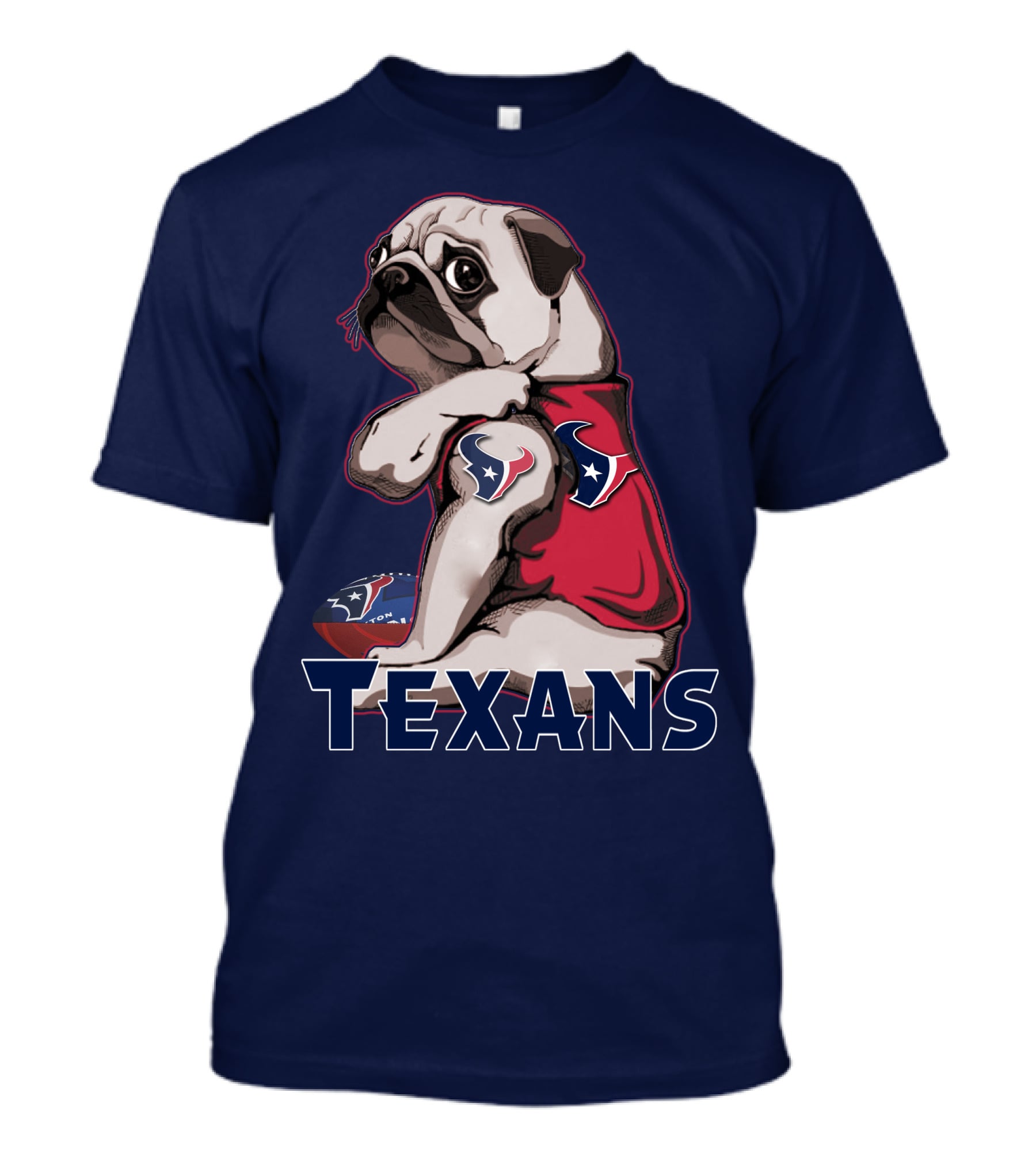 Pug Wearing Houston Texans Football Jersey T-Shirt
