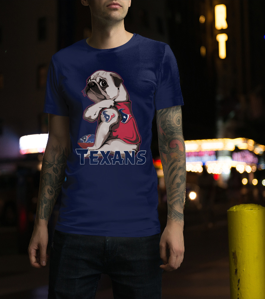 Pug Wearing Houston Texans Football Jersey T-Shirt