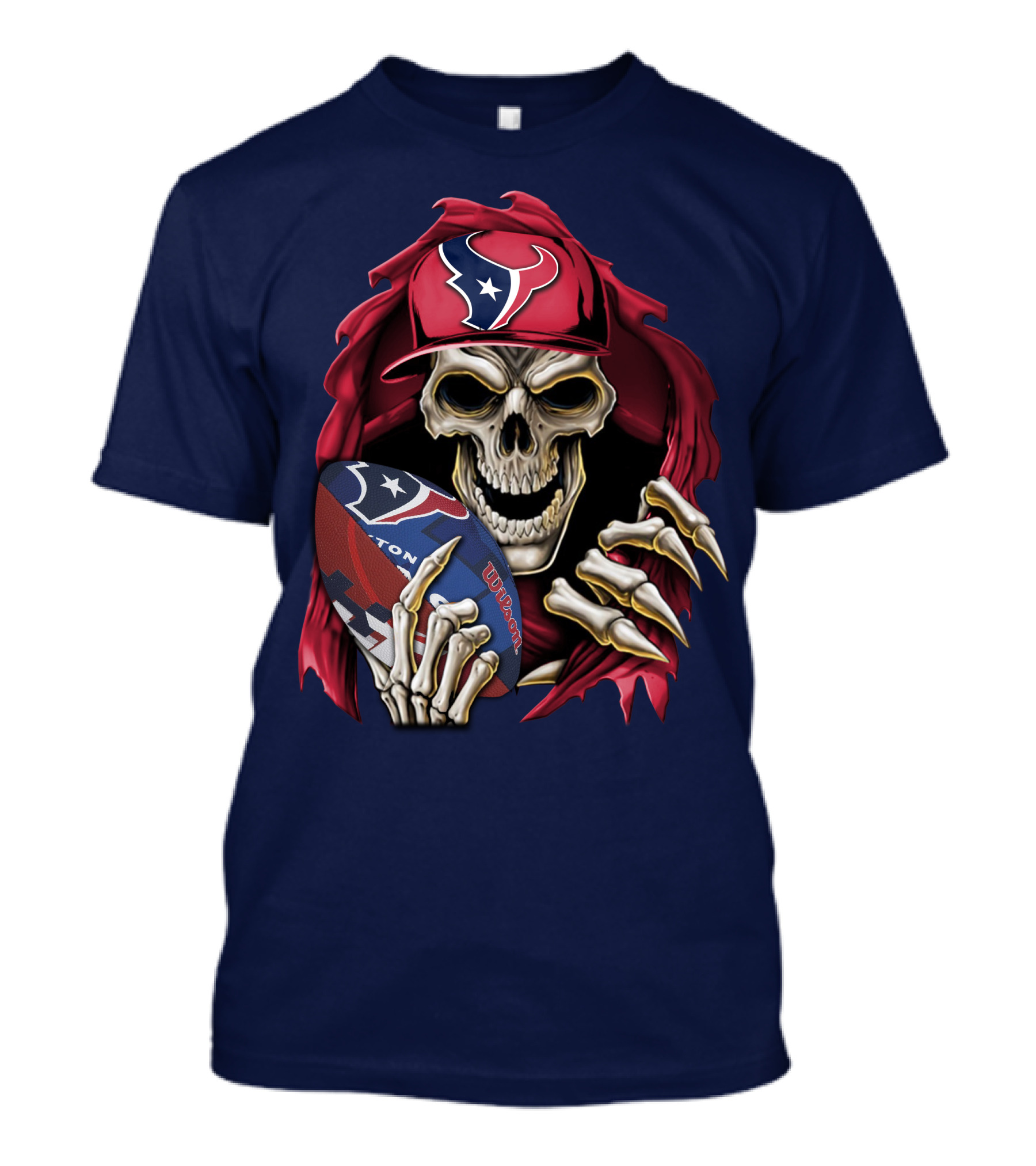 Skullbong Houston Texans Skeleton Football Cap And Wilson Rugby T-Shirt