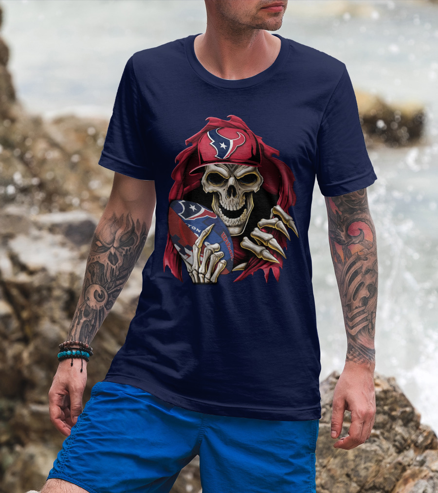 Skullbong Houston Texans Skeleton Football Cap And Wilson Rugby T-Shirt