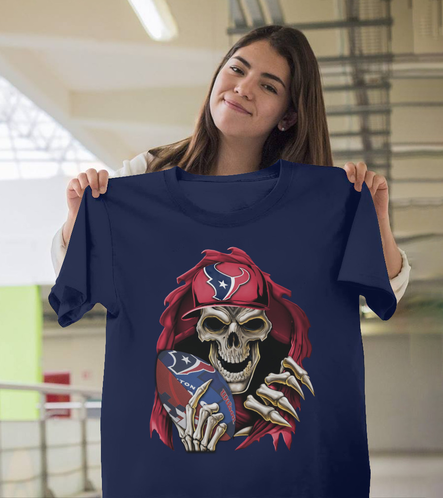 Skullbong Houston Texans Skeleton Football Cap And Wilson Rugby T-Shirt