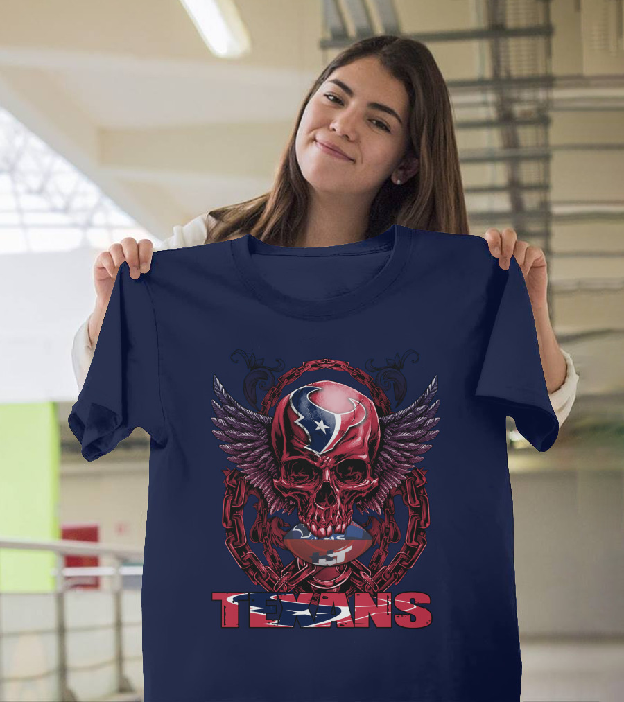 Texans Houston Football Skull Wings Chain T-Shirt