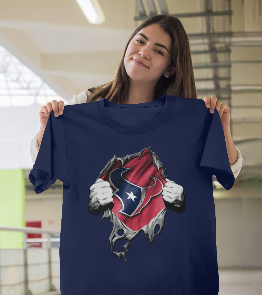 Torn Houston Texans Logo Hidden Beneath Rip Effect T-Shirt