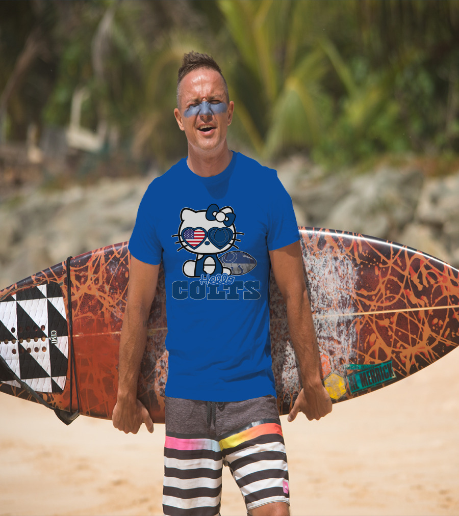 Hello Kitty Indianapolis Colts Football Fan USA Flag T-Shirt