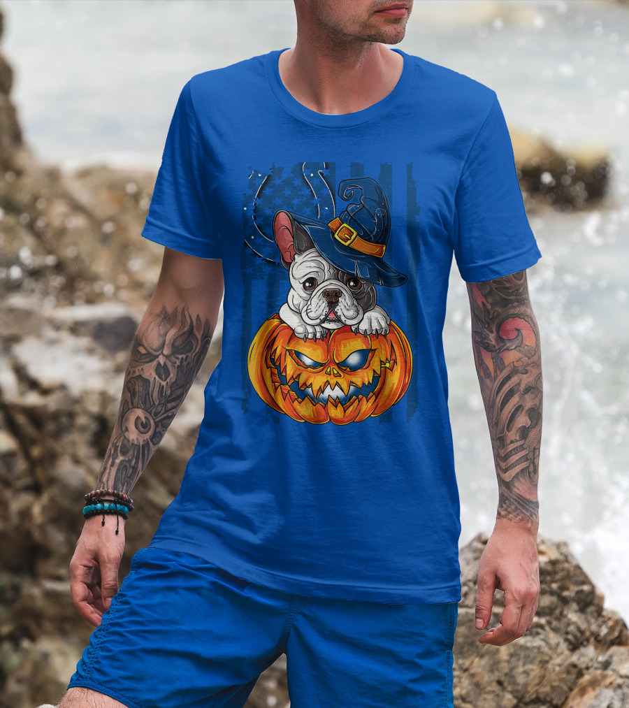 Hlw Bulldog Witch Hat Pumpkin Indianapolis Colts T-Shirt