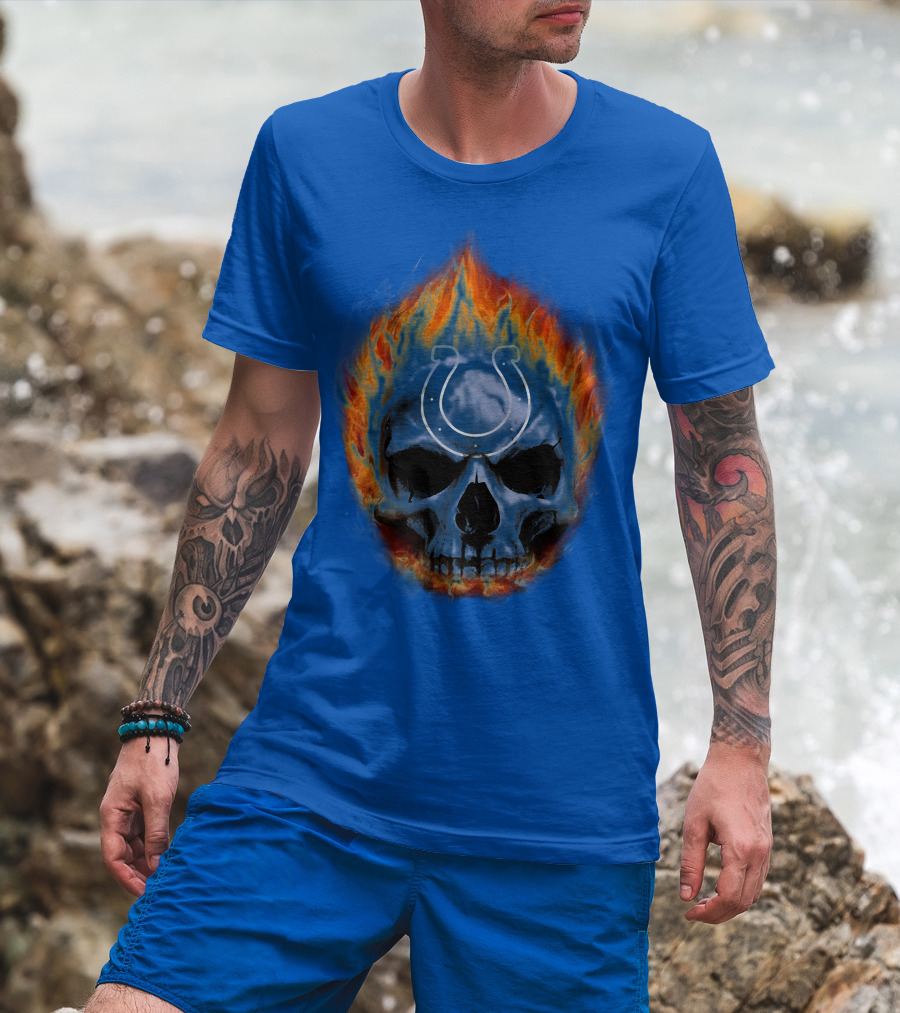 Indianapolis Colts Flaming Skull T-Shirt