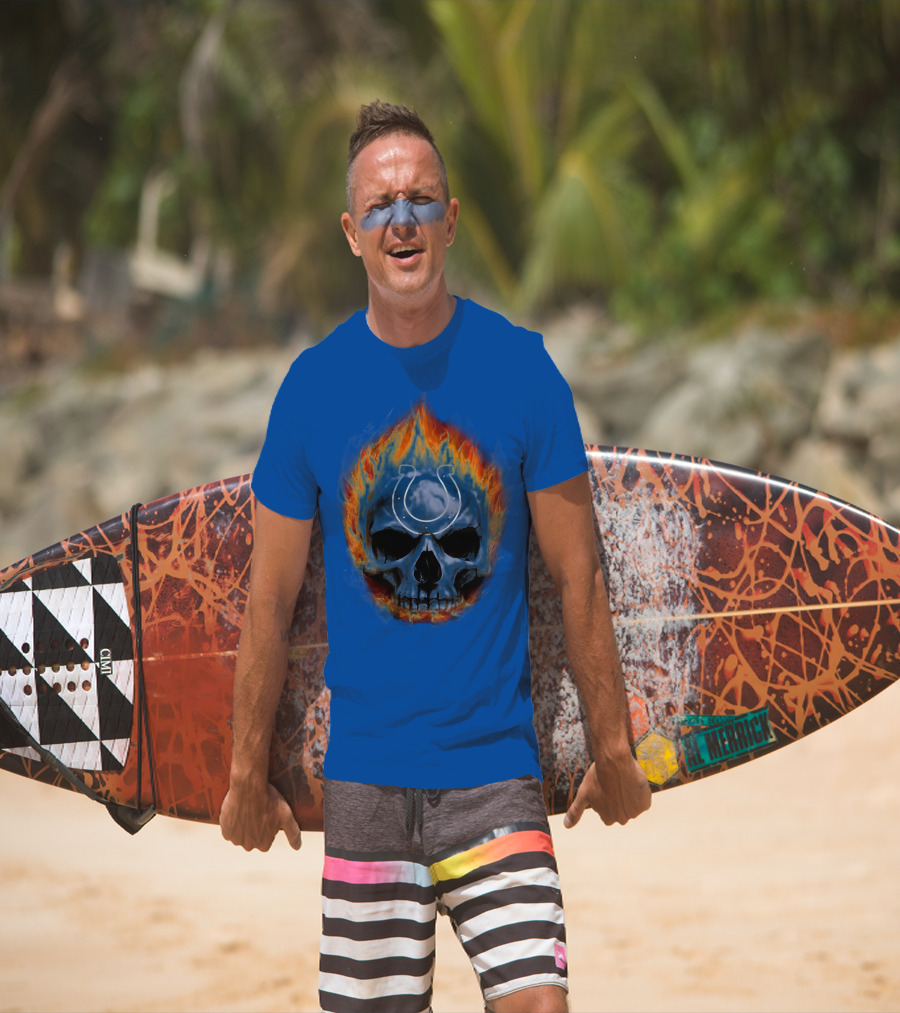 Indianapolis Colts Flaming Skull T-Shirt